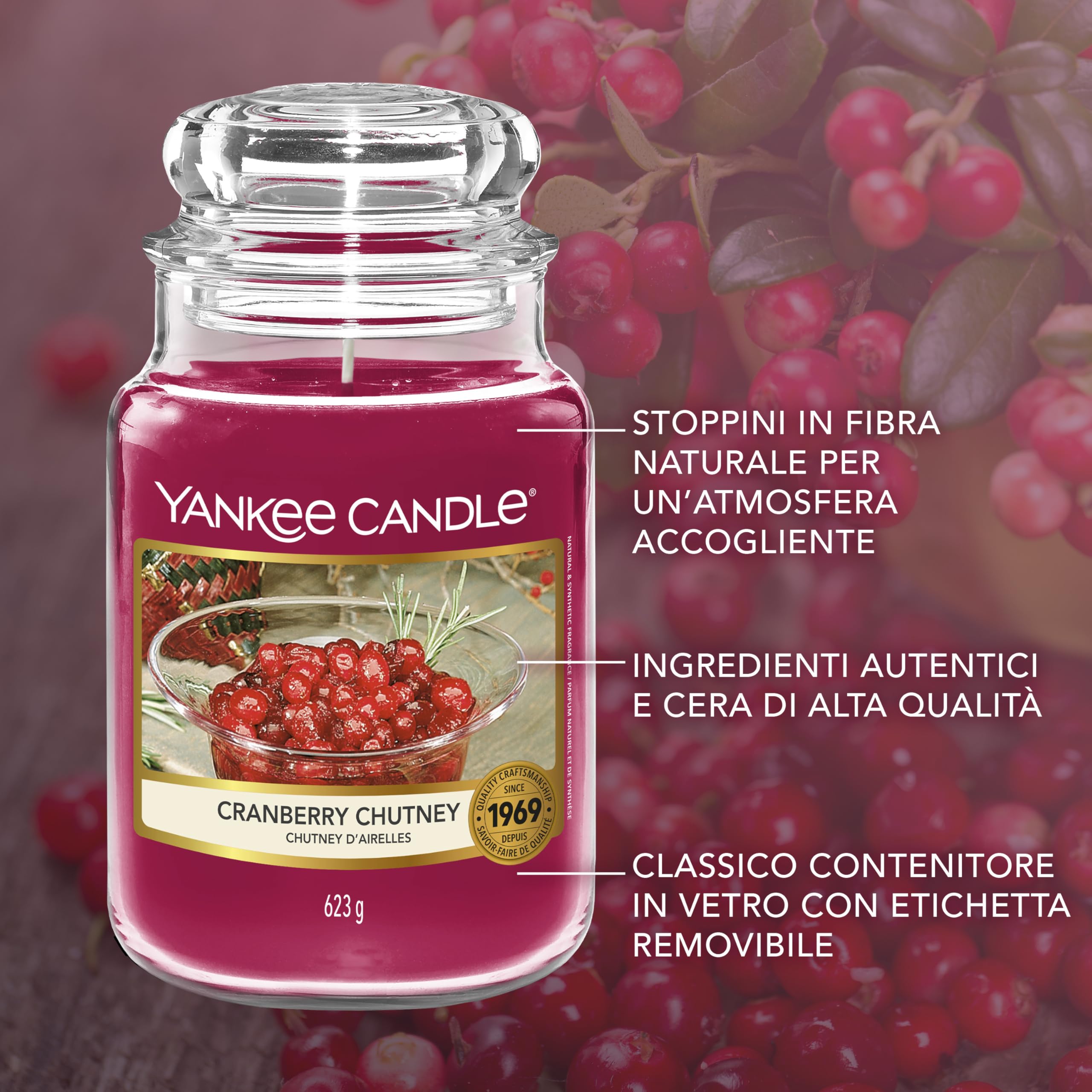 Yankee Candle Candela profumata in giara grande, Cranberry Chutney, Durata Fino a 150 Ore, Regali ottimi per le donne