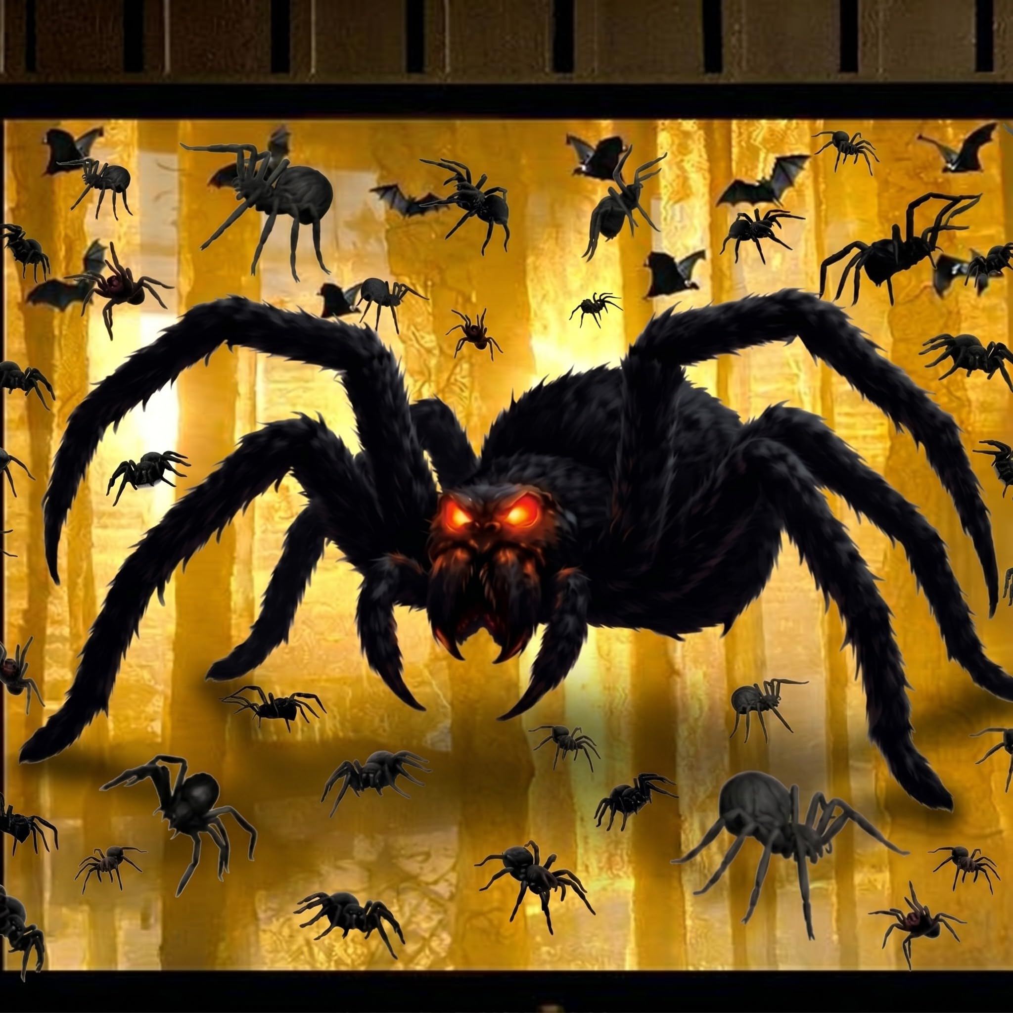Autocollants araignée Halloween réalistes pour décoration de vitre maison et école