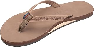 Rainbow Sandals Women's Las Flores Premier Leather Flats - Floral 1/2" Narrow Strap, Single Layer Arch Comfort