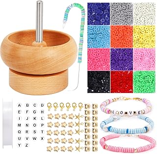 Clay Beads Kit with Bead Spinner, Jewelry Making Bead Spinner with 2400 PCS Polymer Clay Beads, Big Eye Beading Needles, Bead Spinner for Clay Beads Jewelry Making