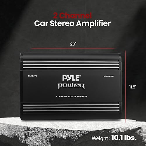 Miniatura 2 de Pyle Amplificador estéreo para automóvil de 2 canales, 4000 W, doble canal puenteable, sonido MOSFET de alta potencia, caja de amplificador de