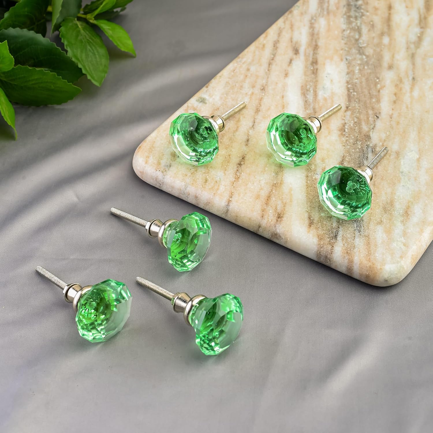 Perilla Home Door Knobs - Decorative Knobs Handle with Screw Glass Mint Cut Glass Knob Set of 6