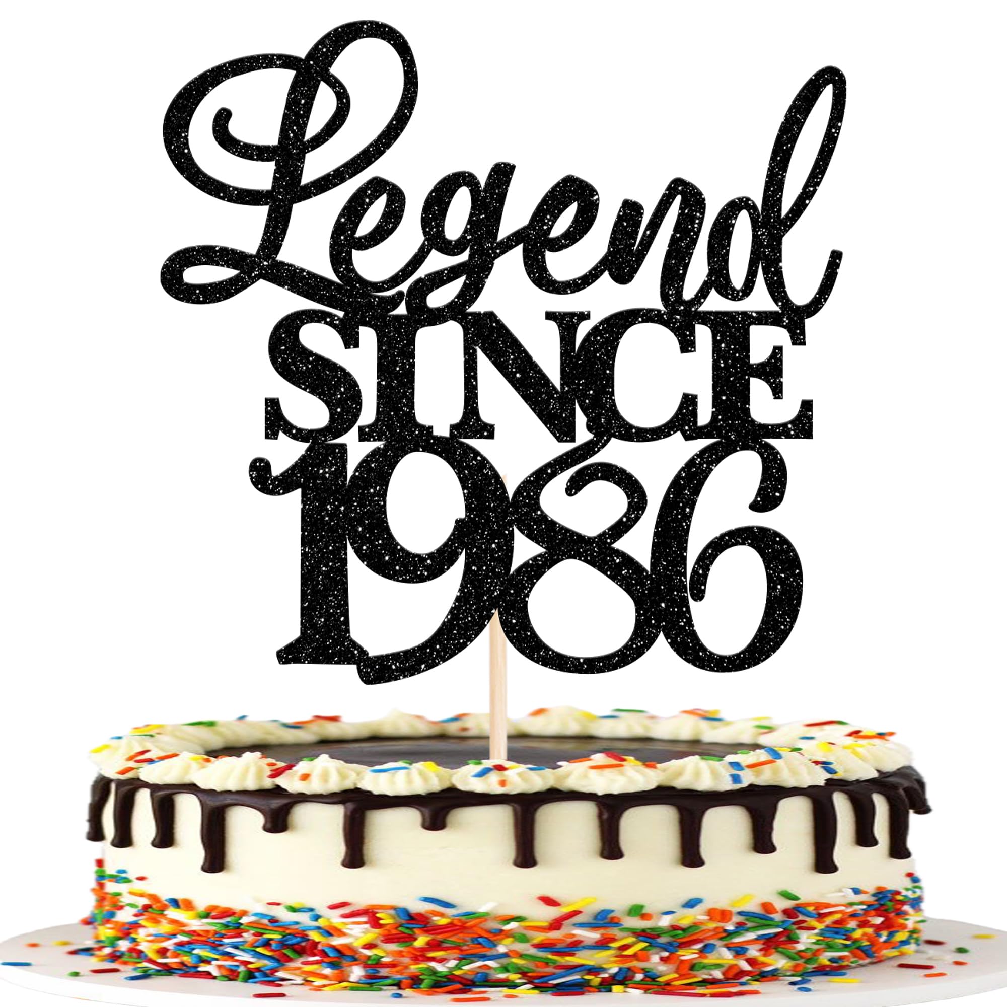 "Legend Since 1985" 40th Birthday Cake Topper — Funny 40 & Fabulous Decoration, Handmade Black Glitter - View #7