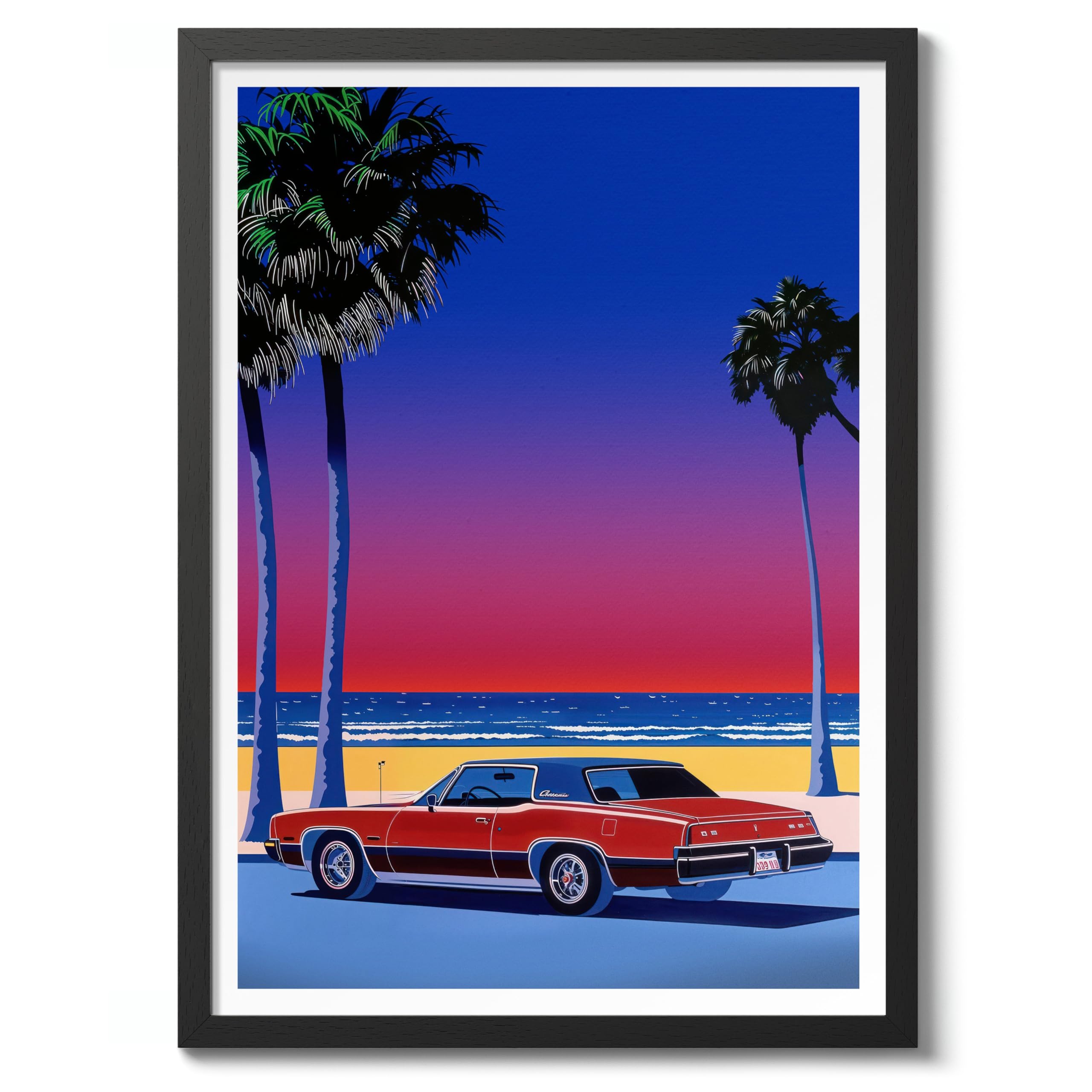 Dusk Muscle Vintage Japanese Vaporwave Poster, Minimalist Retro 90s Colourful Wall Art Print, Modern Home Decor Bedroom Artwork, Archival Matte, A5 (Black Frame) - 21x14.8cm