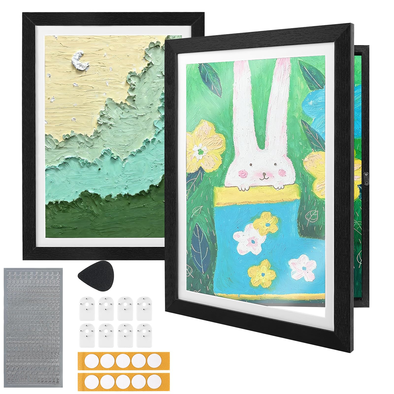 A3 Kids Art Frame, 2 PACK Kids Artwork Display Frame Front Opening Picture Frame, Changeable Childrens Artwork Display Photo Storage Frames Kids Art Projects (Black)