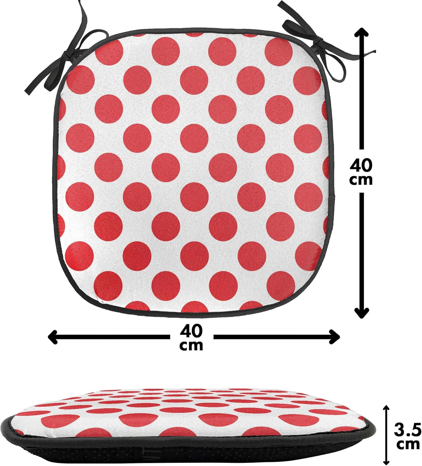 Ambesonne Geometric Chair Seating Cushion Set of 4, 50s 60s Old Pop Art Retro Vintage Polka Dots Rounds Circles Design Art Print, Anti-Slip Seat Padding for Kitchen & Patio, 16"x16", Vermilion White
