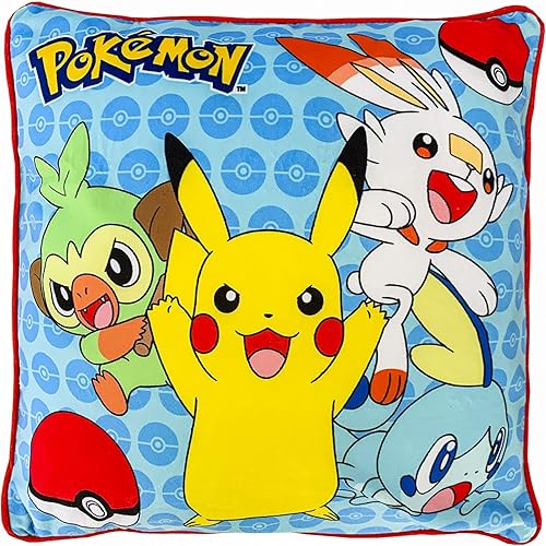 Franco Kids Bedding Soft Decorative Pillow Cover, 15 in x 15 in, Pokemon