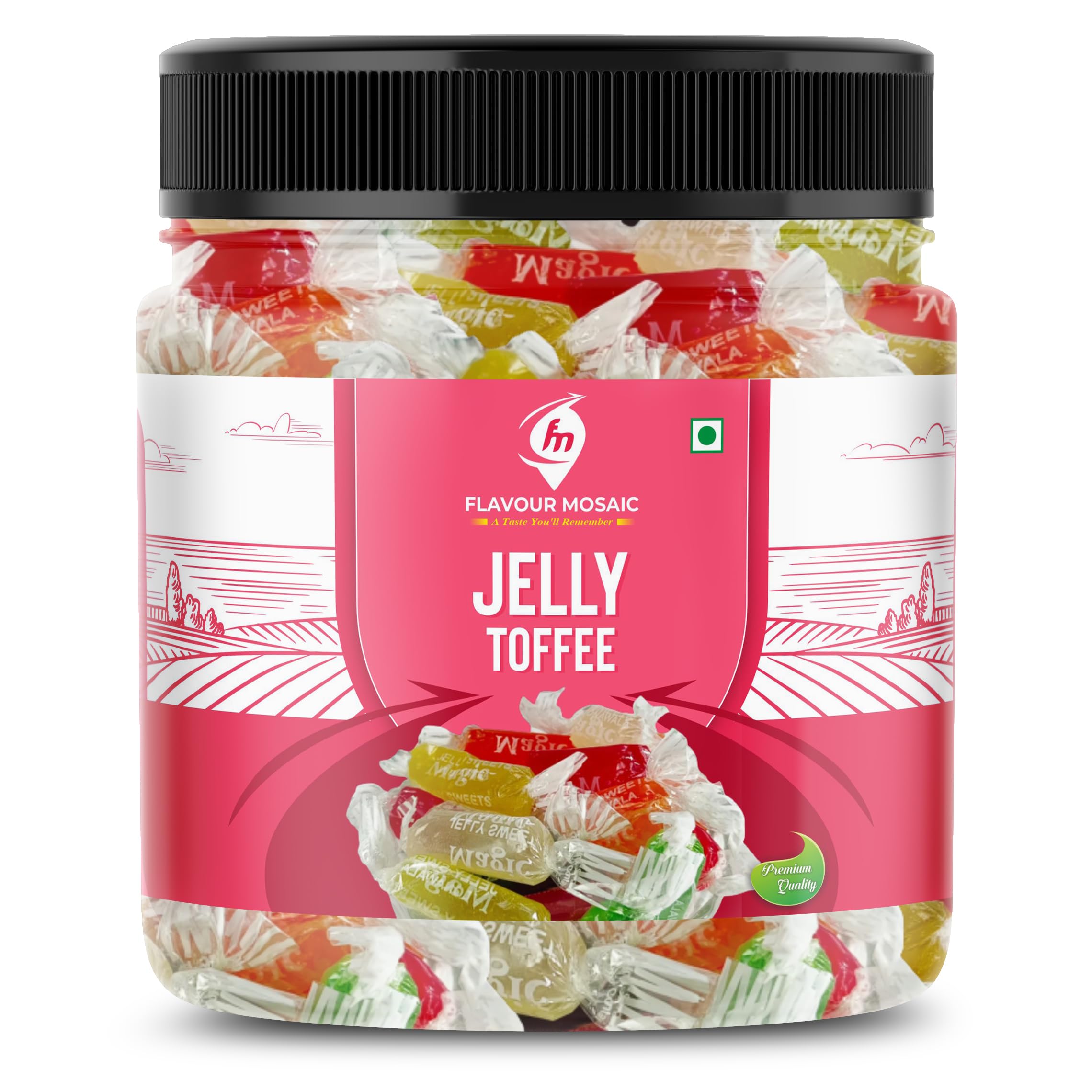 FLAVOUR MOSAIC Jelly Toffee | 250gm | Mixed Fruit Flavoured Jelly Candy | Soft & Chewy Colourful Toffees | Fun Treats for Kids & Adults | Perfect for Parties, Gifting & Anytime Snacking