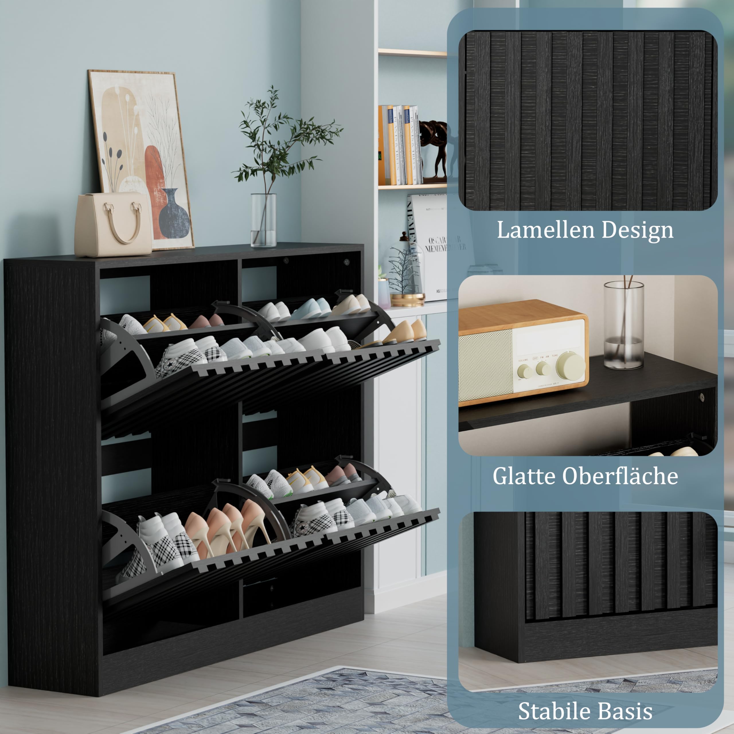 UEV Schuhschrank Mit 2 Klappen - Stilvoller Aufbewahrungsschrank In Dunkelbraun