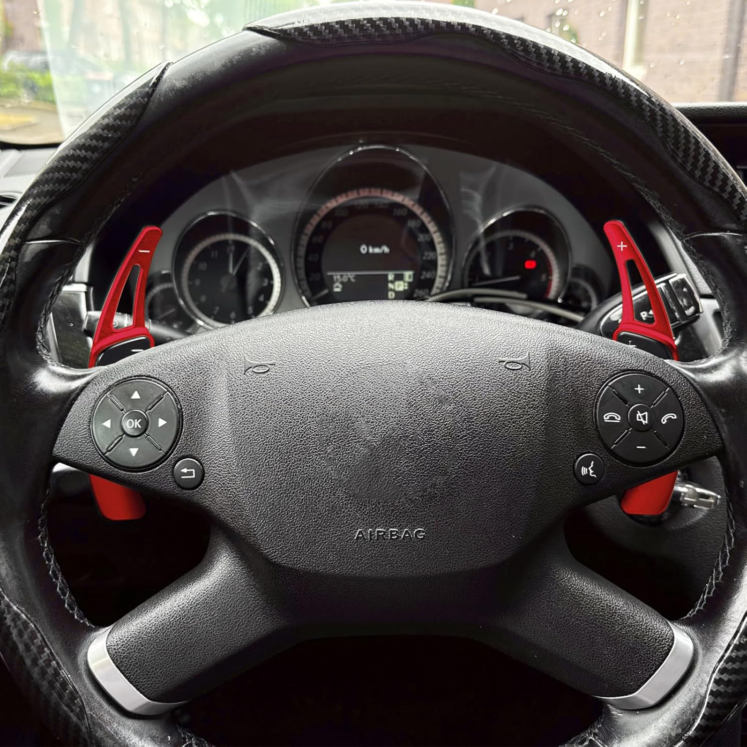 Aluminium Steering Wheel Shift Paddle Extensions Sticker for Mercedes-Benz CL/CLS/E/GL/M/R/S/SL-Class E350/S550 2010-2013(red)