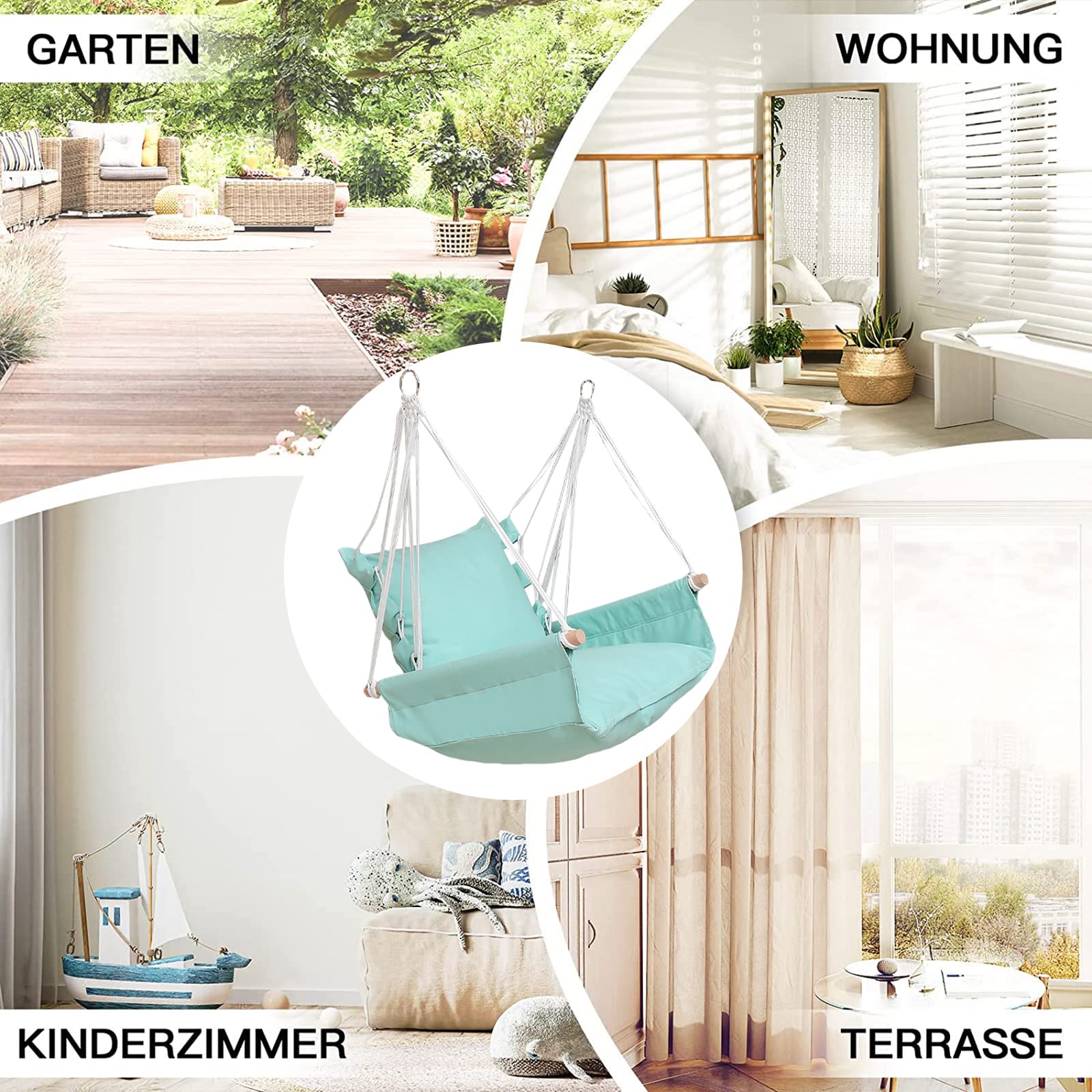 Poltrona Sospesa da Giardino Sedia Pensile Sedia a Dondolo da Appendere Amaca Appesa Comfort Morbido per Interno Esterno Camera da Letto Terrazzo Balcone (Green)