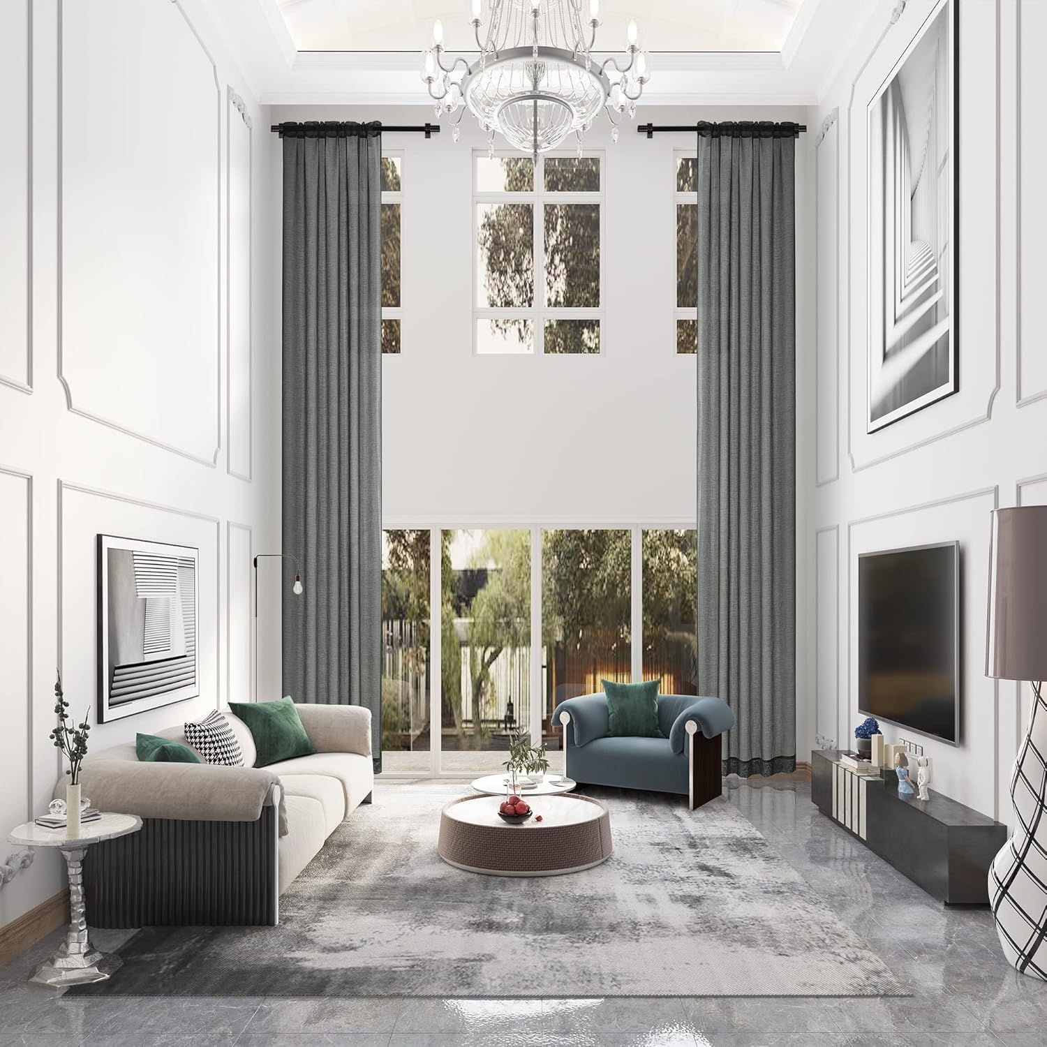 MASWOND Extra Long Sheer Curtains for Tall Windows High Ceiling, Rod Pocket 2 Story Voile Sheer Curtains for High Living Room (Dark Gray, 50" W x 192" L, 1 Panel)