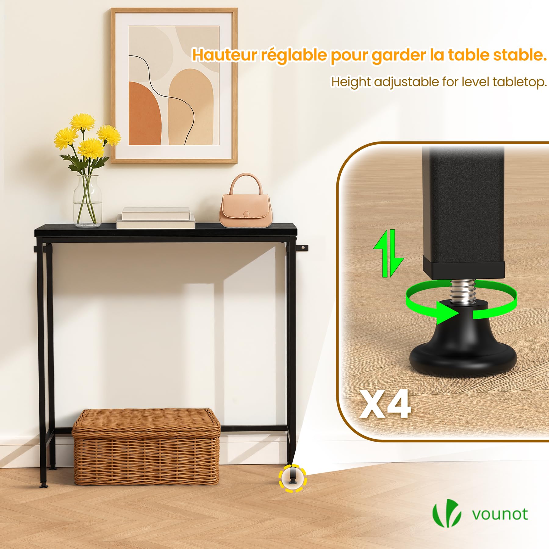 vounot® Table Console en Métal et MDF Table d’Entrée Petite Table de Présentation Bout de Canapé pour Couloir Entrée Salon Bureau Chambre 75x24x75 cm Noir