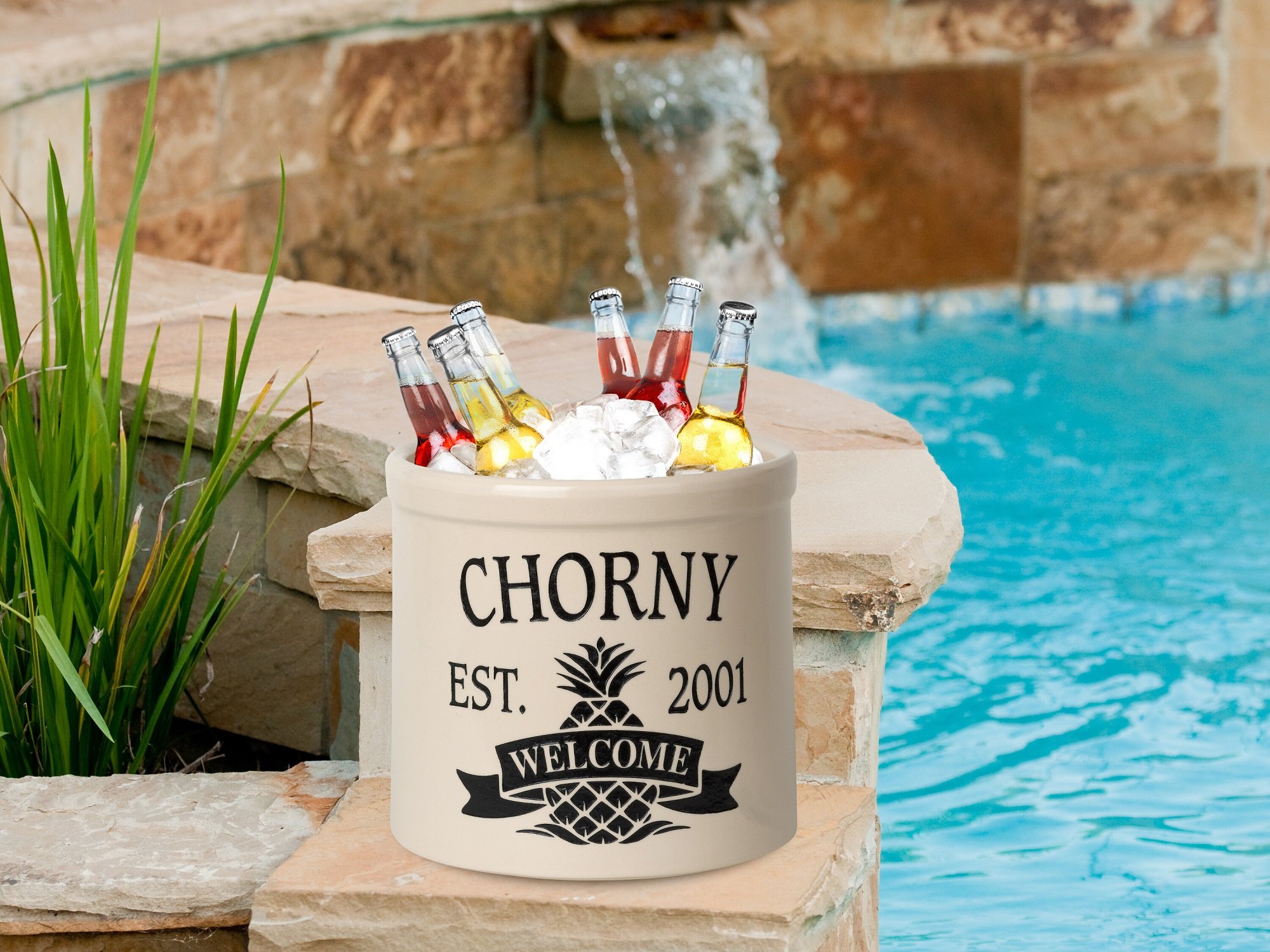 Whitehall Personalized “Welcome” Pineapple Stoneware 2 Gallon Crock (Black)