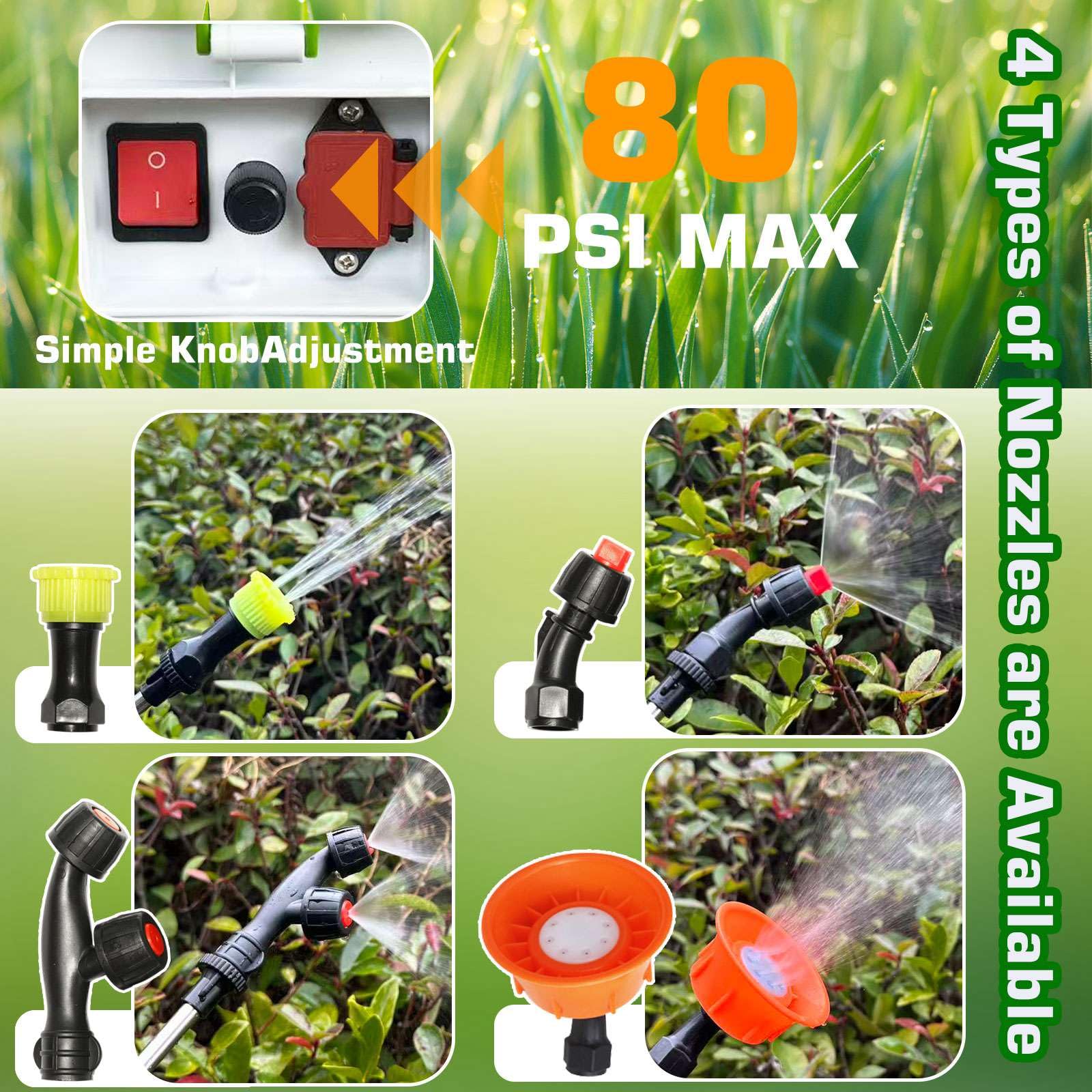 BIRCHTREE Pulverizador eléctrico de mochila de 16 litros, pulverizador de mochila recargable de 12 V con 4 boquillas, pulverizador de jardín inalámbrico para herbicidas y agricultura
