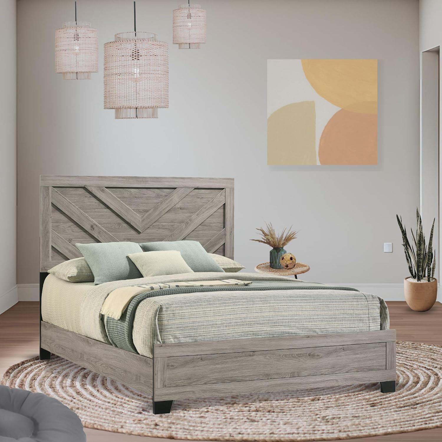 Kings Brand Furniture Napa Wooden Bed Frame - Solid Wood Bed Frame Platform (Light Grey, King)