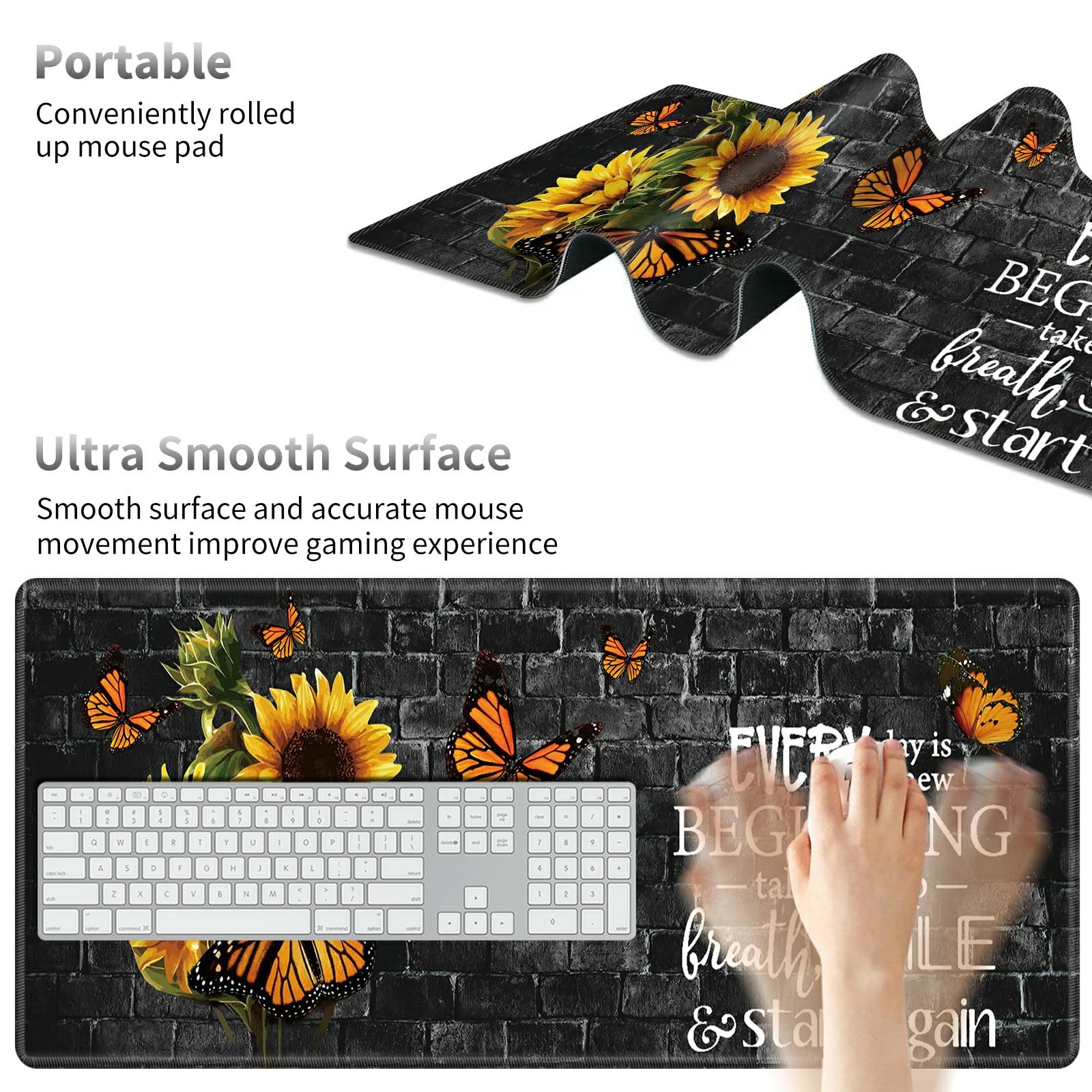 Großes Mauspad, Handgelenkauflage, 4-teiliges Set, erweitertes Gaming-Mauspad + Tastatur-Handgelenkauflage + Handgelenkauflagekissen + Untersetzer, rutschfeste Gummiunterseite, Schreibtischunterlage
