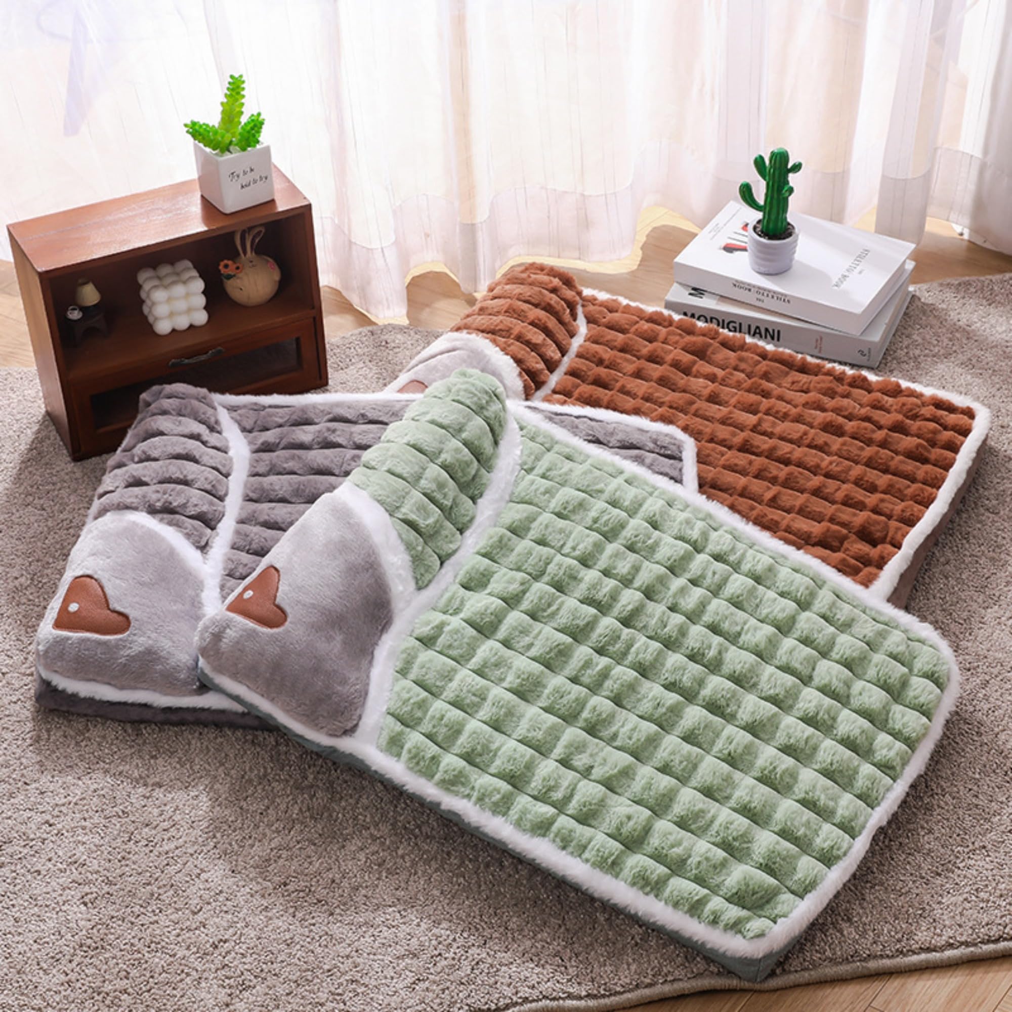 Hundekissen Waschbar, Hundedecke Flauschig mit Kissen, Plüsch Hundebett Mittelgroße Hunde, Katzenkissen für Haustiere Aller Größen (Grün,60x40 cm)