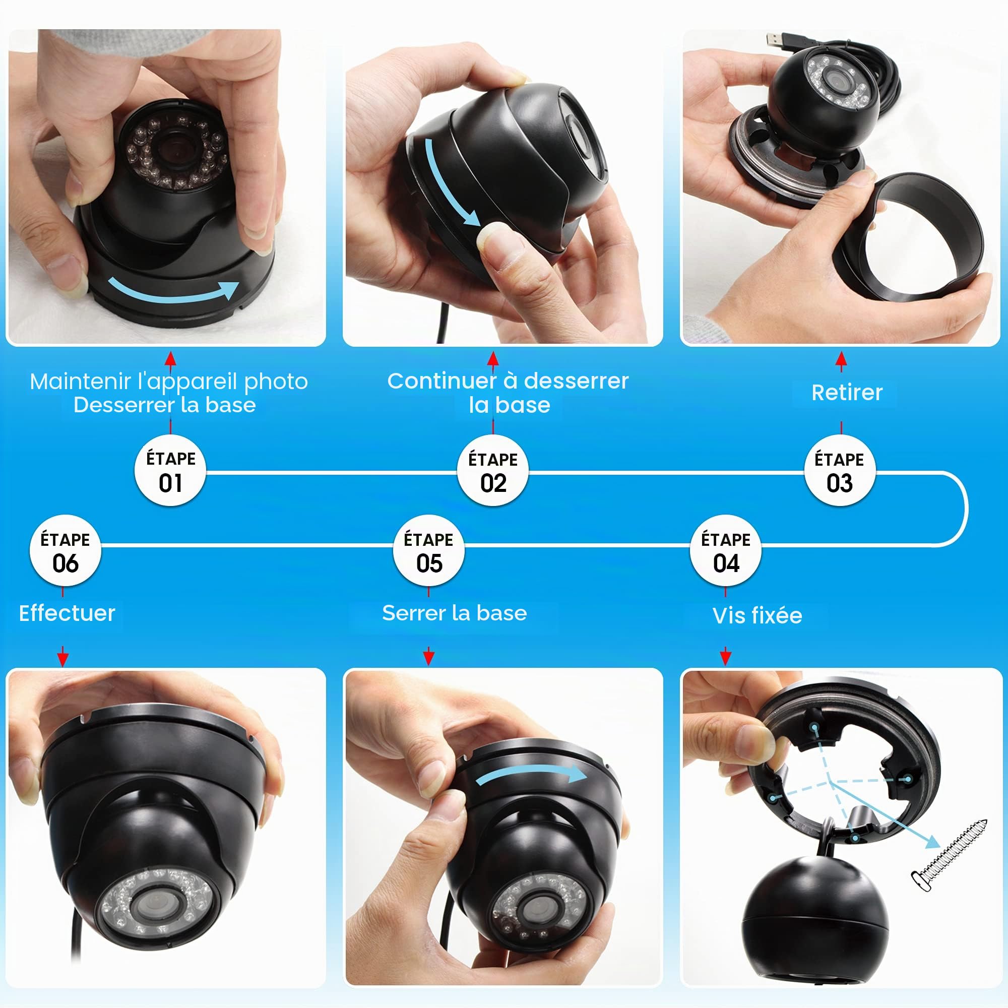 ELP Caméra dôme USB étanche 720p pour intérieur et extérieur avec vision de jour et de nuit avec LED infrarouge, caméra de surveillance USB avec objectif de 3,6 mm