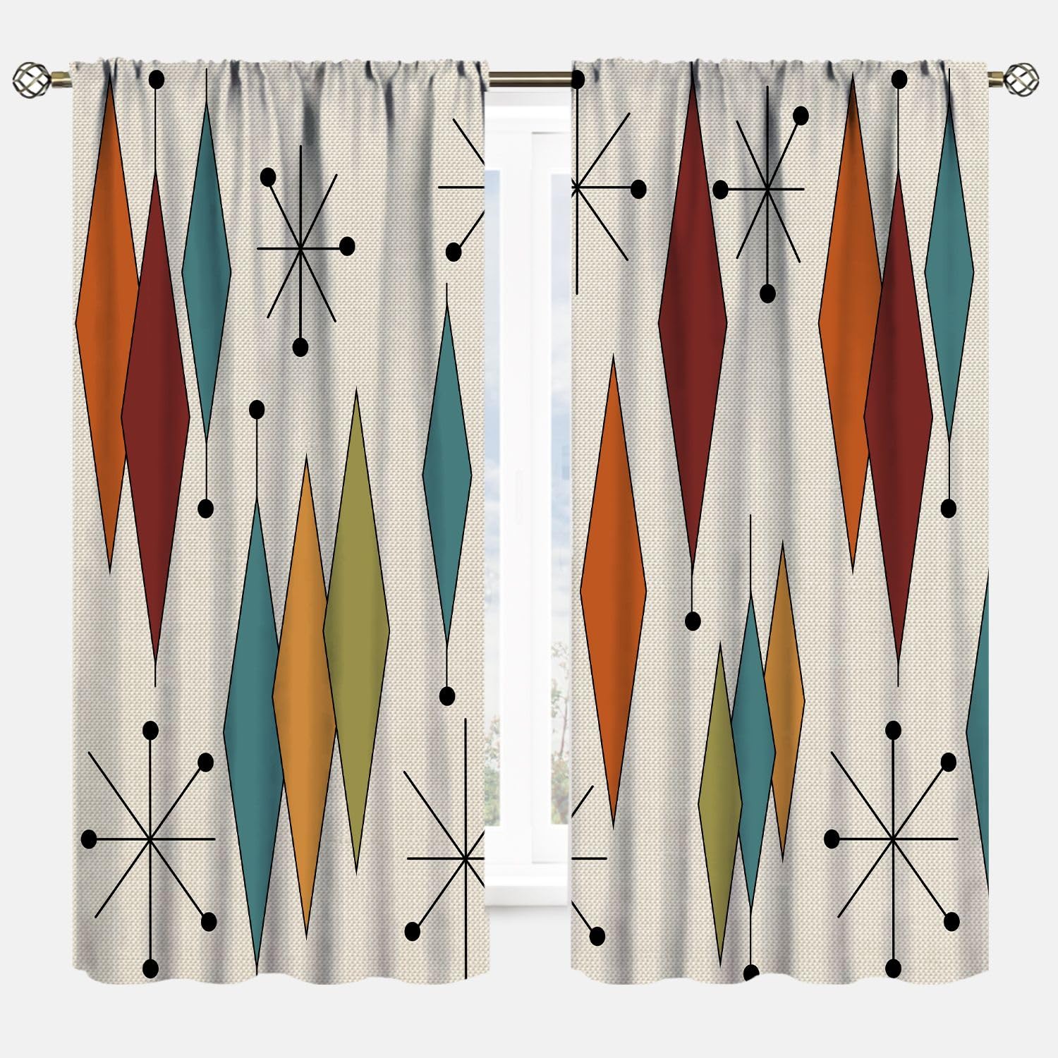 ShiTingYu Abstract Geometric Modern Curtains Mid Century Art Colorful Orange Blue Green Window Treatments for Kitchen Bedroom Living Room Drapes 55x63