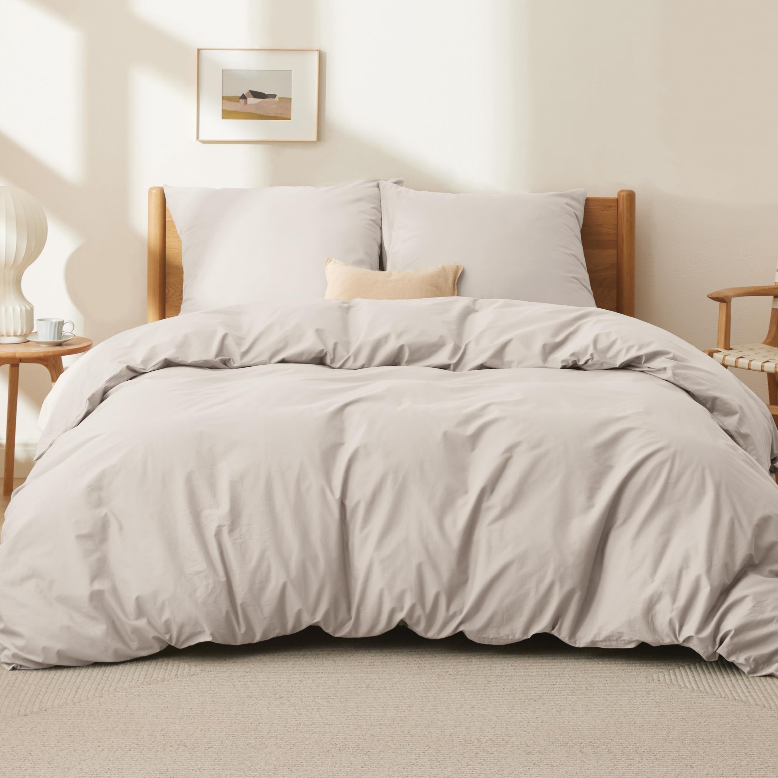 Bedsure Poszewka na kołdrę 200 x 200 – komplet pościeli ze 100% bawełny, certyfikat Oeko-Tex, poszwa na kołdrę 200 x 200 + 2 poszewki na poduszki 65 x 65 cm, z zamkiem błyskawicznym, kolor beżowy