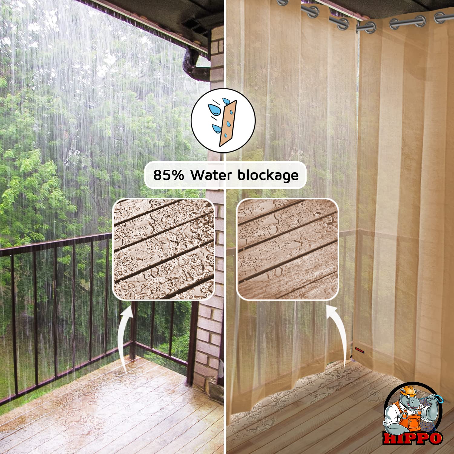HIPPO Outdoor Balcony Sun, UV & Dust Protection Curtain HDPE Light Filtering 150 GSM Eyelet/Grommet Curtains for Home, Garden, Patio, Varanda, Hotel (Beige, 4.5FTX7.5FT, 2 PC) 1