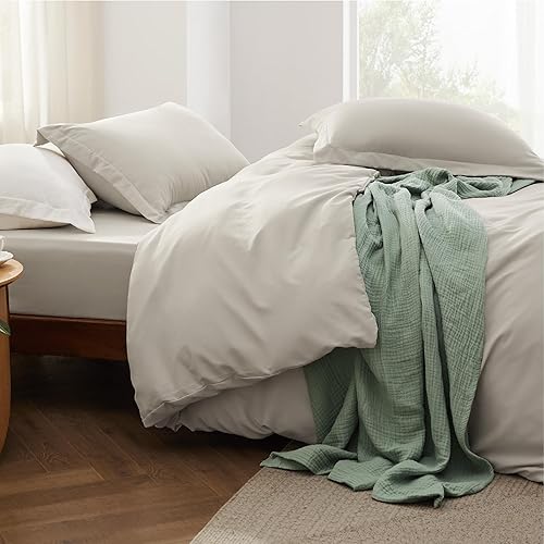 Vista 256 de Bedsure Funda de edredón azul pizarra tamaño Queen – Juego de ropa de cama extra suave prelavada similar al algodón, incluye 1 funda de edredón