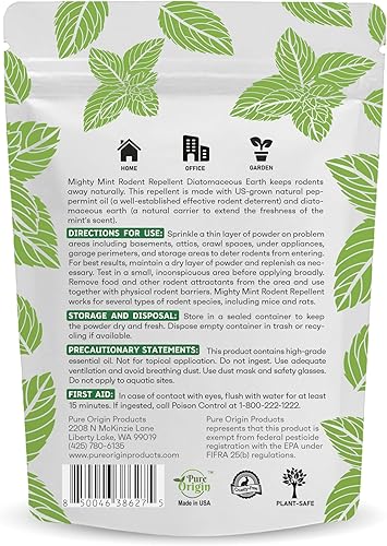 Miniatura 7 de Mighty Mint Control de plagas repelente de roedores, polvo de plagas de menta de tierra de diatomeas, 1 libra