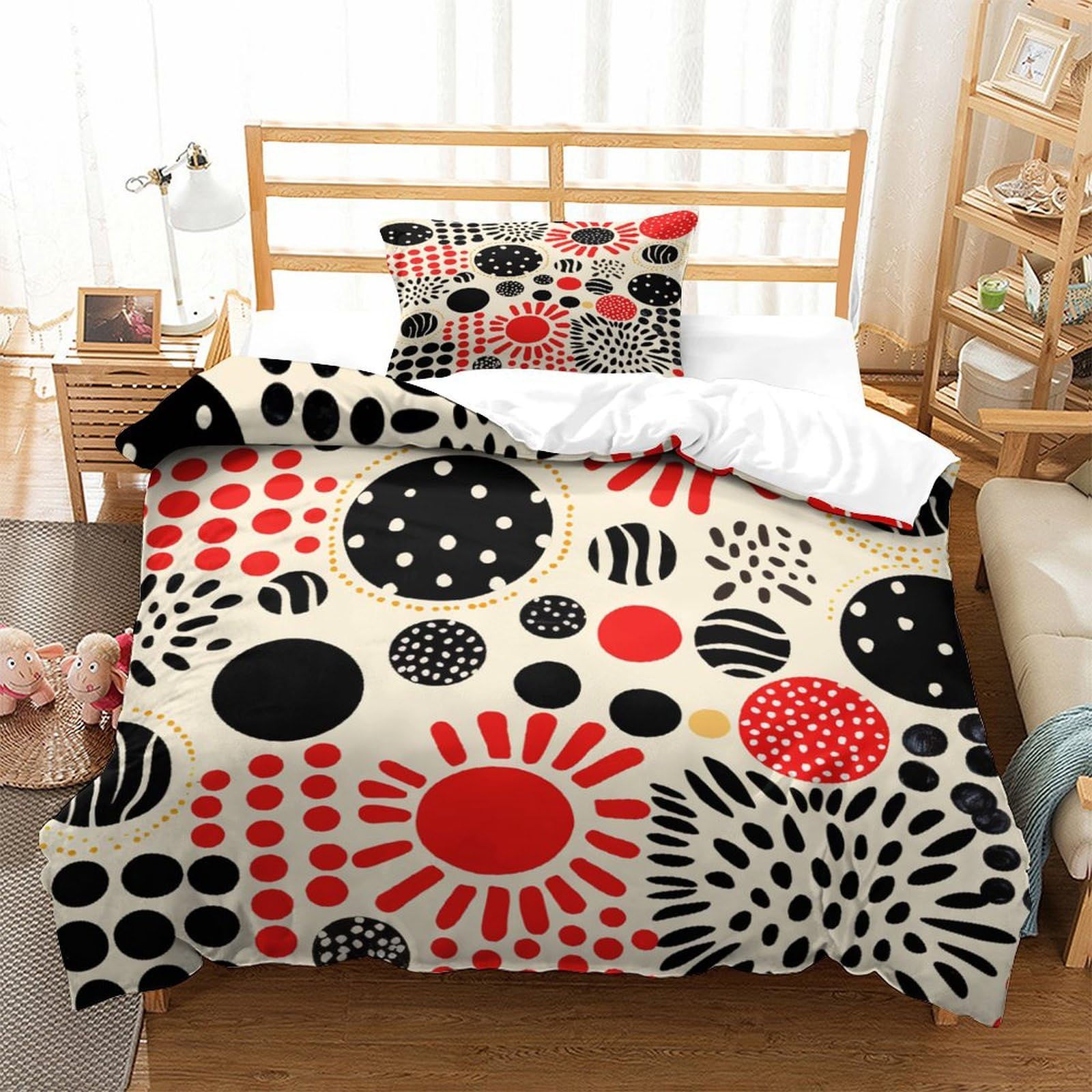 P1S9U7W5Y Trendy Abstract 3D Printed Polka Dot Duvet Cover Set 3pcs Microfiber Circle Bedding Set Single