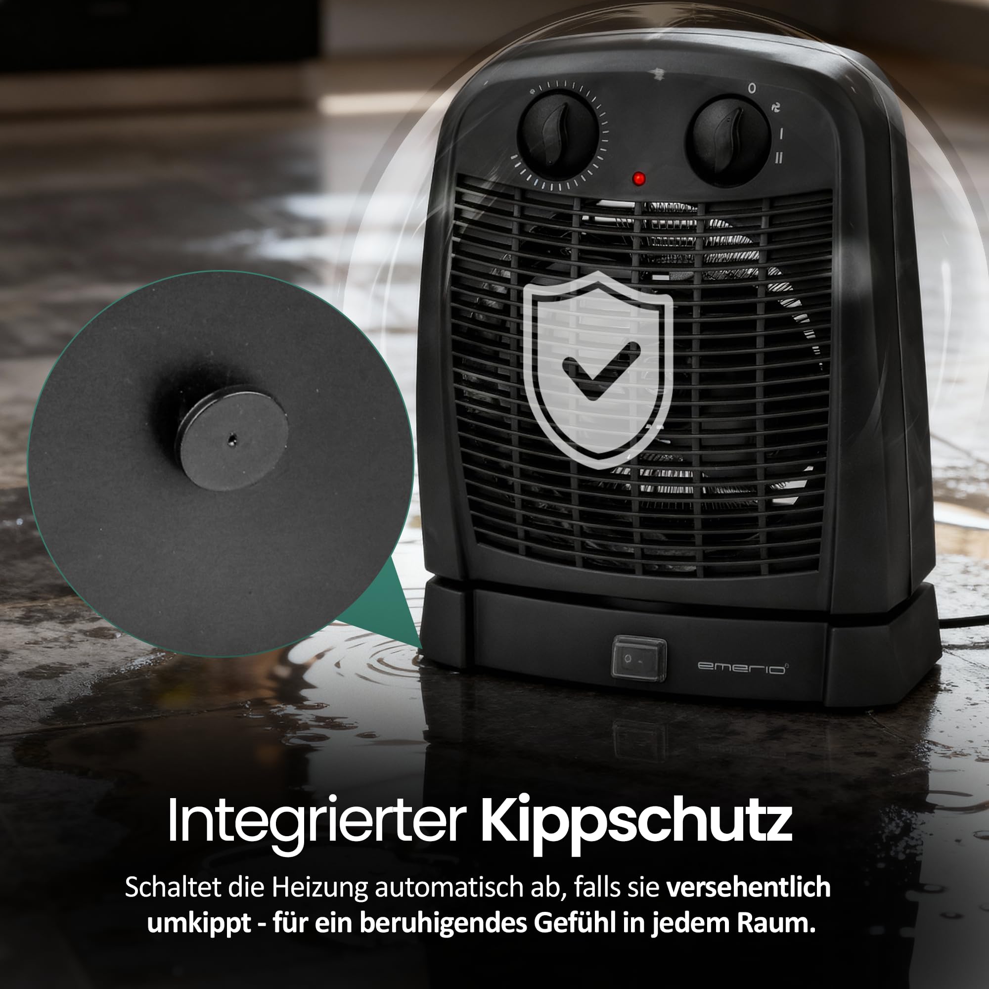 EMERIO Calentador de ventilador | para habitaciones de hasta 20 m² | 2000 W | IP21 | 2 niveles de calor | termostato ajustable | oscilante | función de ventilador | protección antivuelco | FH-111910.2