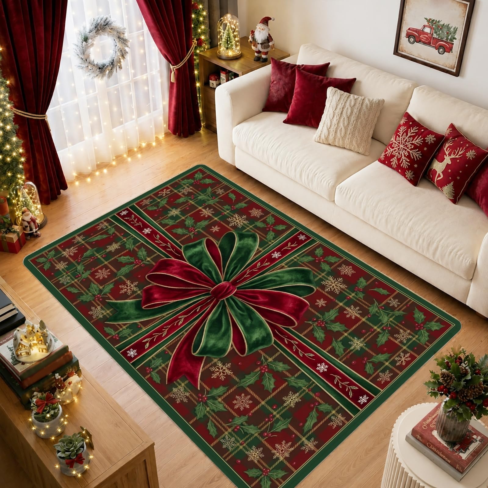 Tapis décoratif à carreaux avec nœud en ruban 1,5 x 2,1 m