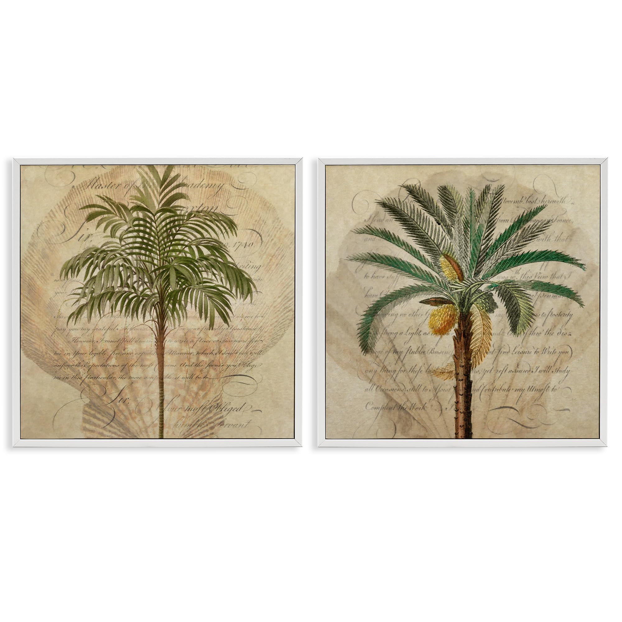 'Subdued Tropical Palms'| 2pc Framed Giclee Art Set 2
