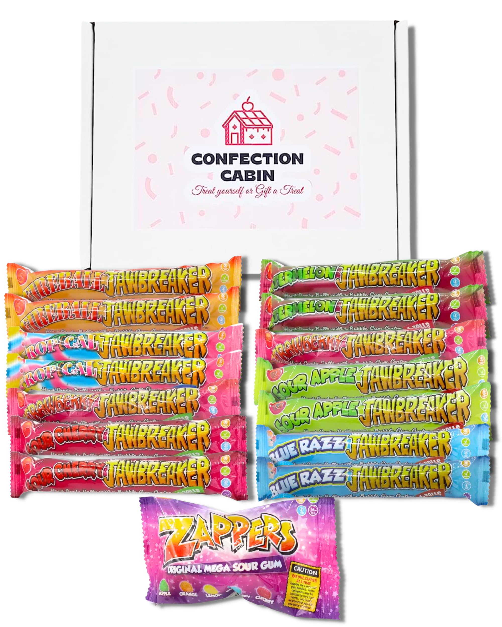Jawbreaker Sweets Selection Box - 15 Packs | 7 Flavours - Retro Sweets Gift Box | Total 84 Candy Balls with Bubblegum Center and Different Fruity Flavours | Halloween Hamper and Birthday Gifts