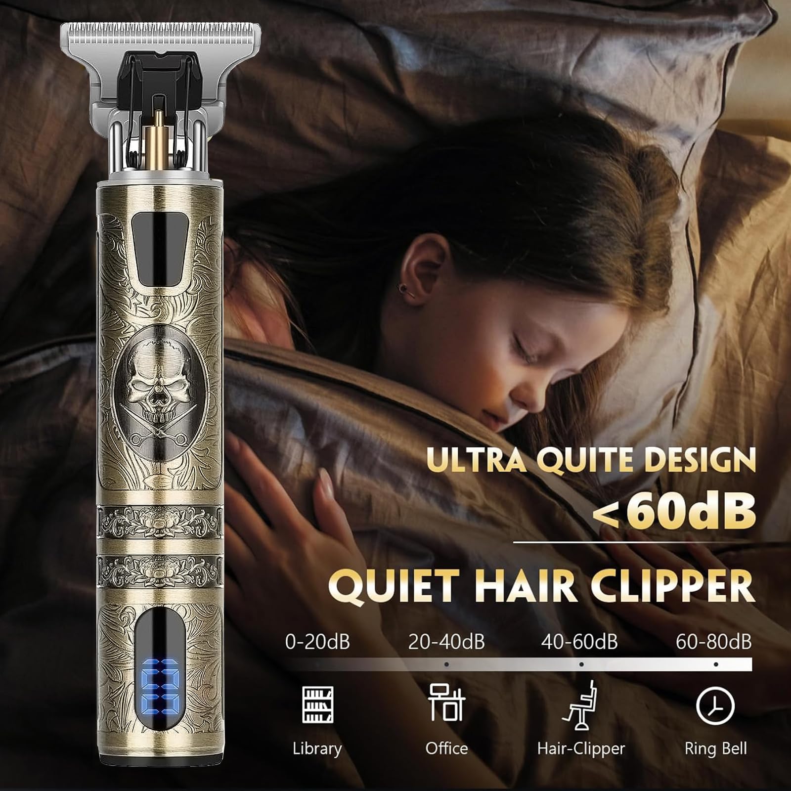Máquina de Cortar Pelo Profesional Cortapelos Hombre Barba Cuchilla T Zero Gap Recargable USB Impermeable 4 Peine 1.5-4mm
