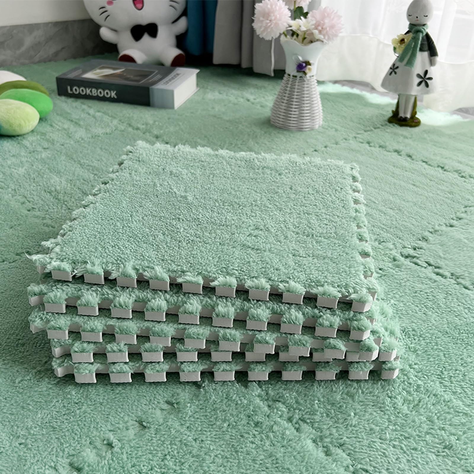 EVA Foam Soft Parlor Carpet,Home Thick Interlocking Puzzle Floor Mat,Shaggy Bedroom Fluffy Area Rugs Mat,Sound Insulation,protect Floor, 12Pieces (1 Piece 30*30cm). ( Color : Style D ,