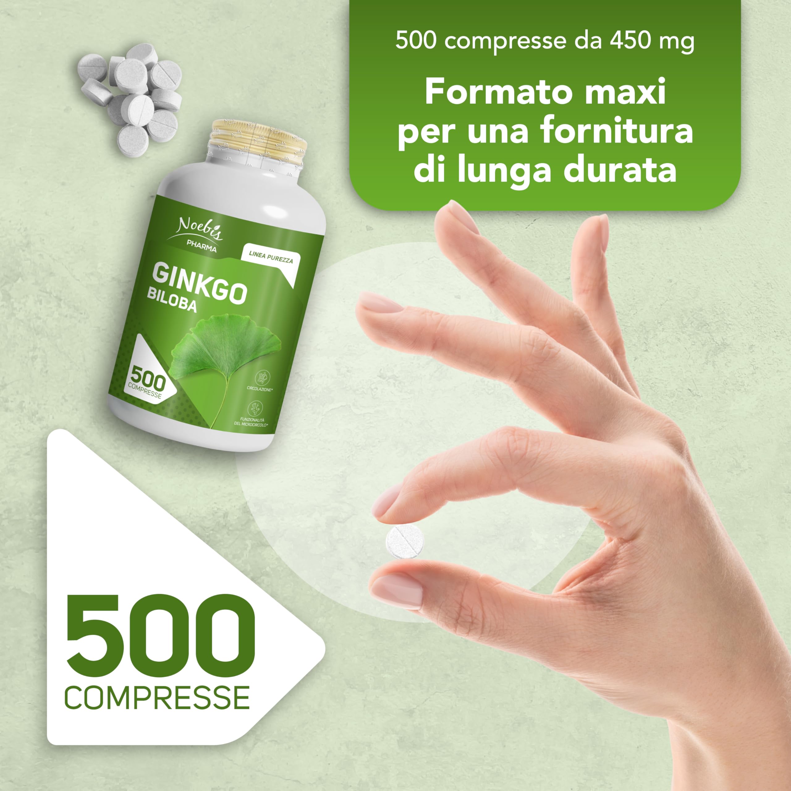Ginkgo Biloba Noebis Pharma - Estratto Secco di Foglie - 500 Compresse - Microcircolo e Circolazione