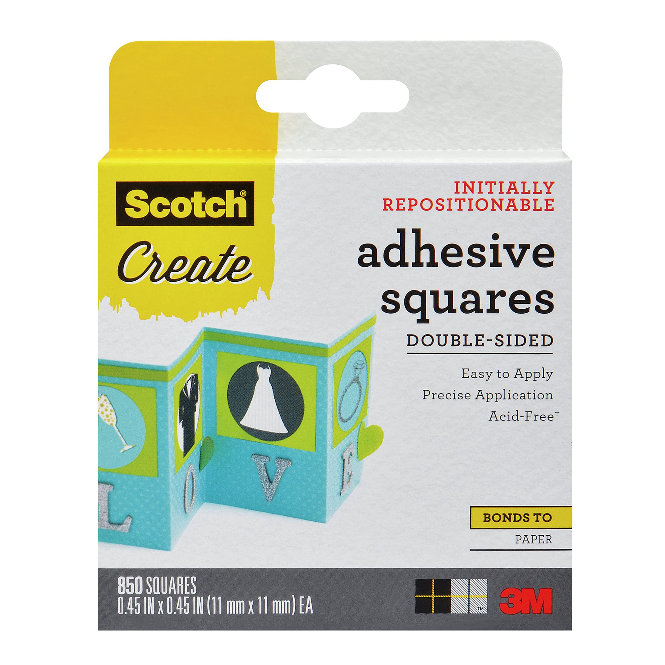 Adhesive Squares, Double-Sided Tape Squares for Crafting, Art, Gift Wrapping and More, 0.45-in.-by-0.45-in., 850 Total