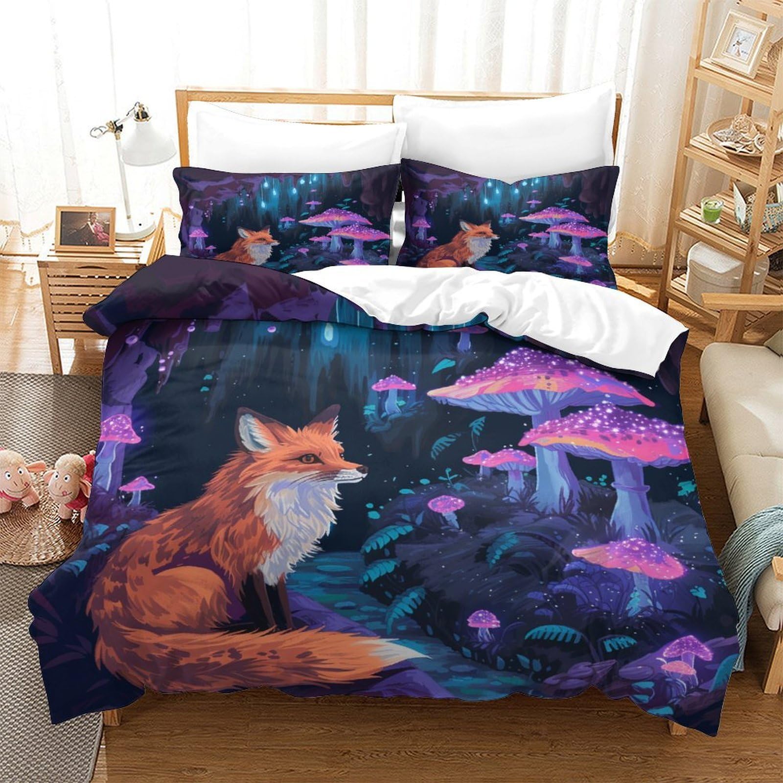 Housse de couette renard 260x220 cm avec ses deux taies d'oreiller en microfibre