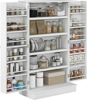 HOMCOM 41" White Freestanding Kitchen Pantry Cabinet with Adjustable Shelves, 5-Tier Storage & 12 Door Racks