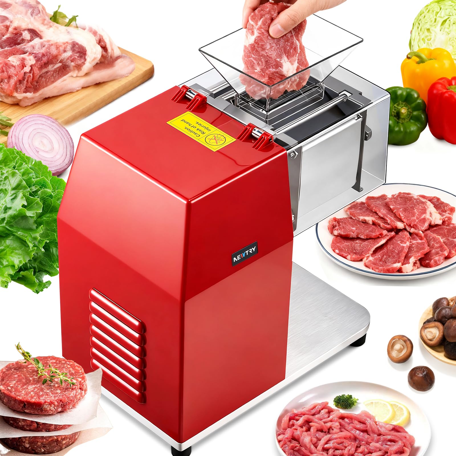 NEWTRY Affettatrice carne commerciale 850W 5mm Gastro taglio cubetti | Acciaio inox, motore potente, facile da pulire, durevole, versatile per macellerie, ristoranti, alta efficienza, lame precise