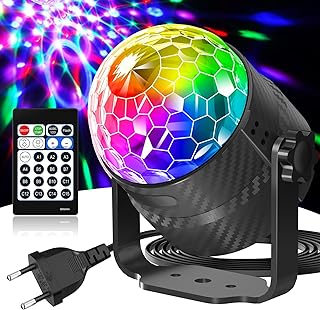 Gobikey Disco Ball, 360° Rotation Controlled by Music with Remote Control and 2m Cable, 15 Colours RGBP Disco Ball Suitabl...