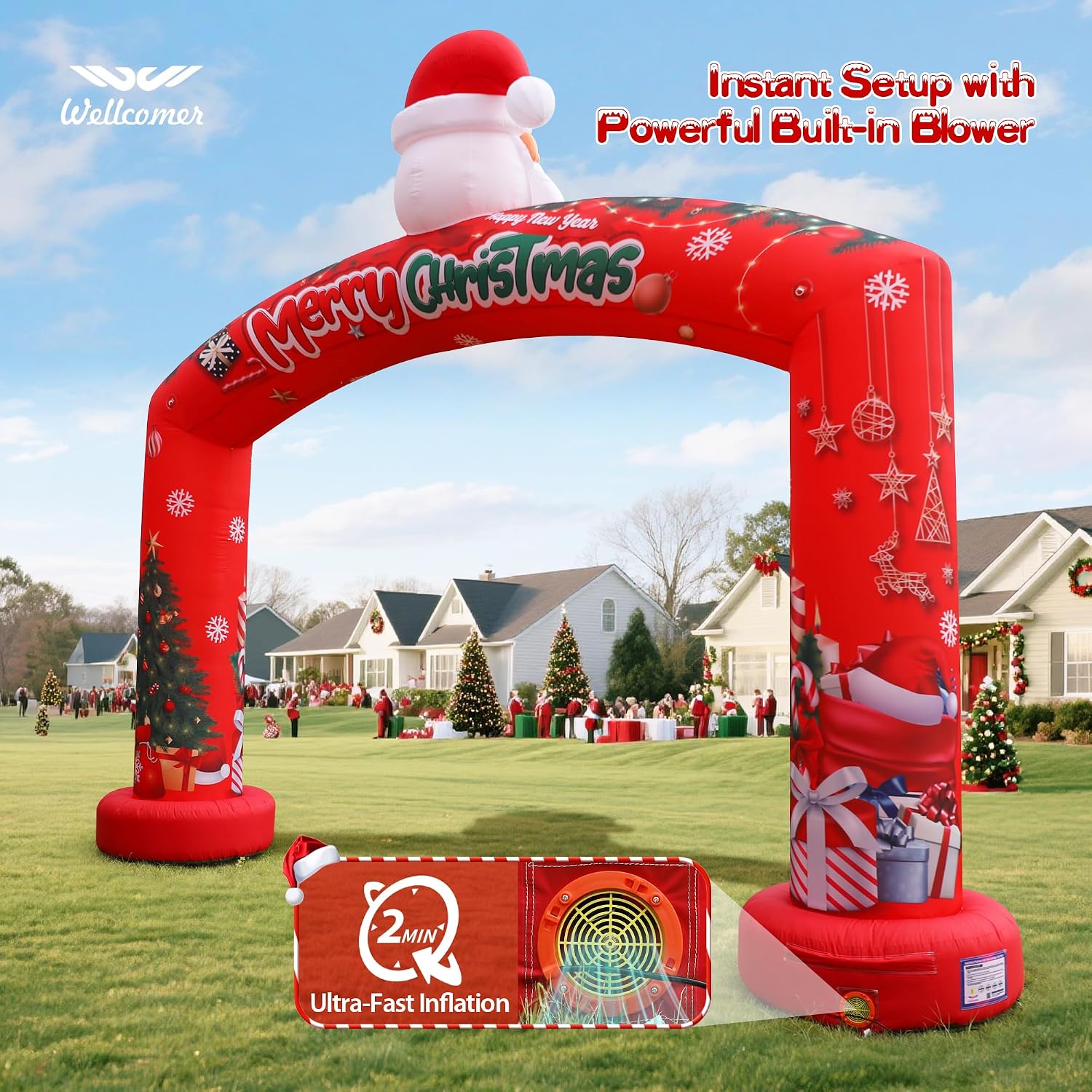 21Ft Christmas Inflatable Arch with Built-in Blower, Blow Up Santa Claus Archway for Outdoor Decoration, Christmas Party, Lawn Garden