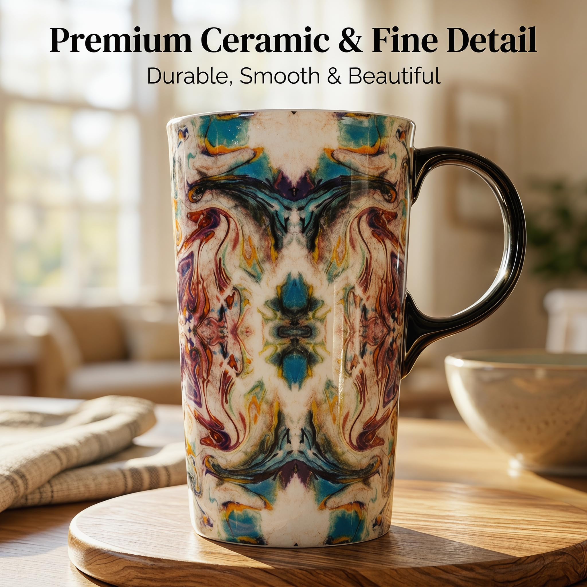 Amazon.com | Topadorn 17oz Ceramic Travel Cup with Lid, Boho