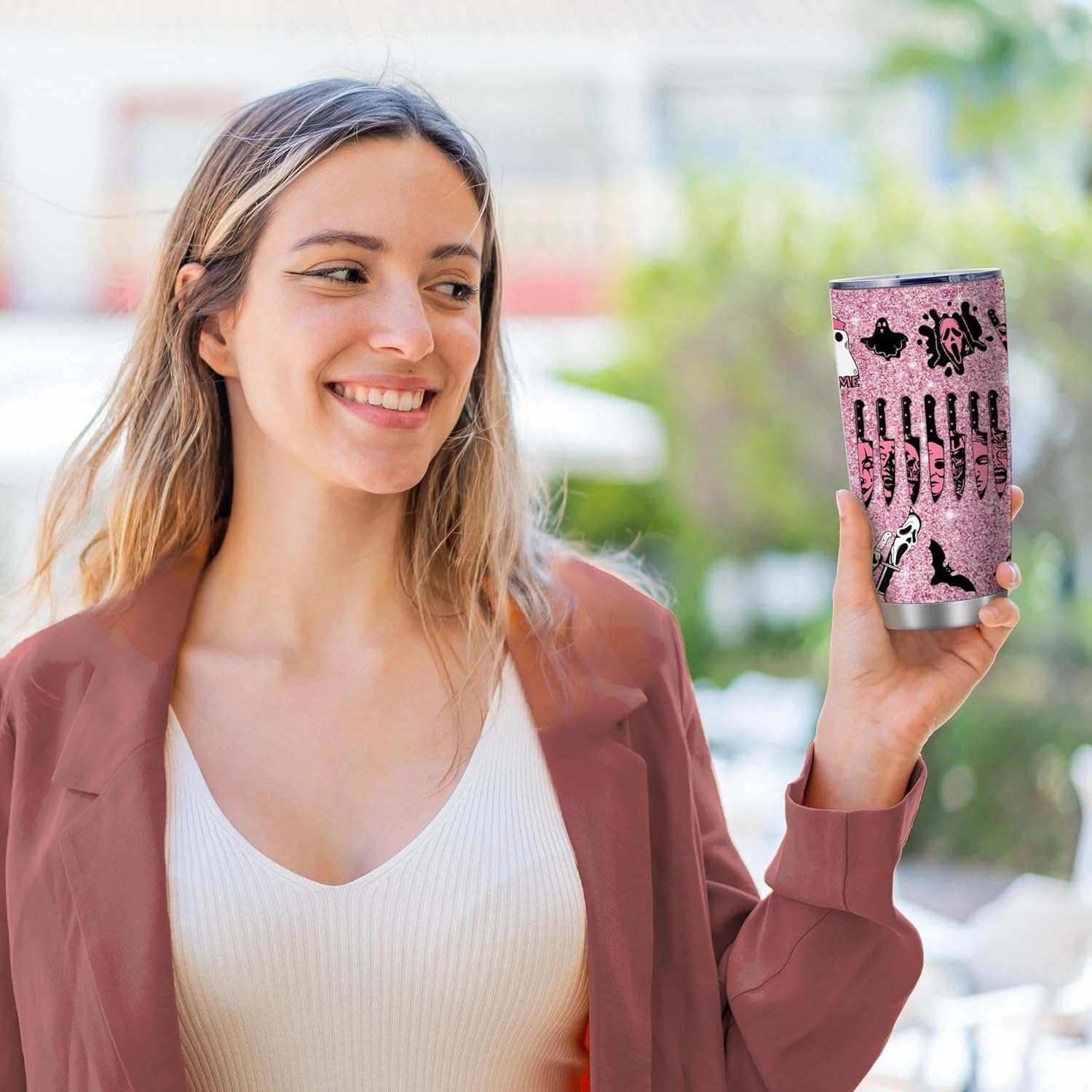 ATHAND Scream Tumblers,Scary Face Movie Tumbler for Women Girls,Skull Tumbler Spooky Vibes 20 OZ Horror Scary Theme Decor Insulated Cup with Lid,Christmas Vacuum Stainless Steel Coffee Cup,1 Pcs - Image 7