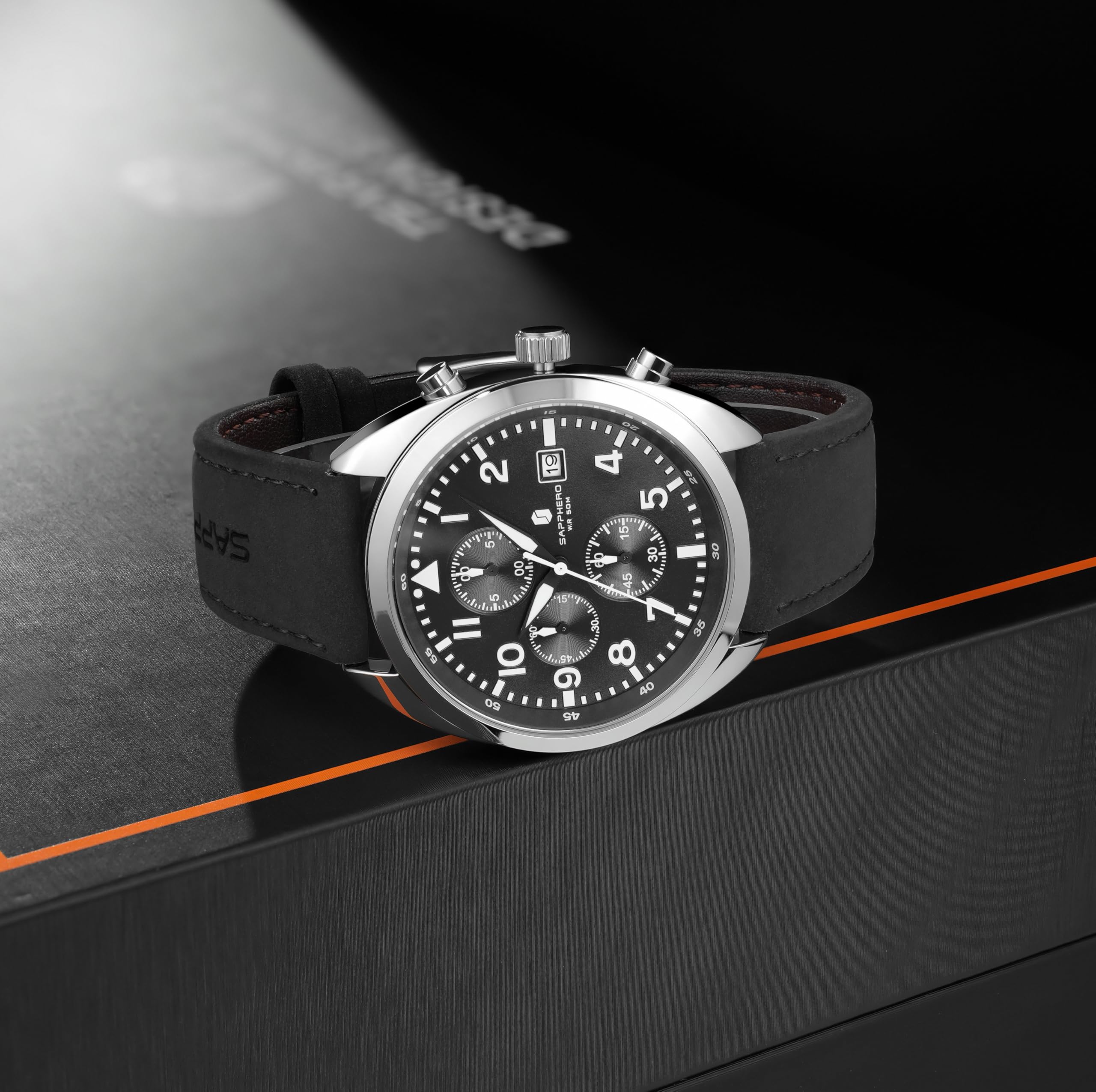 SAPPHERO Reloj para Hombre Reloj de Cuarzo analógico con Correa de Cuero, Reloj clásico de Negocios para Hombre, Esfera con números arábigos, fácil Lectura