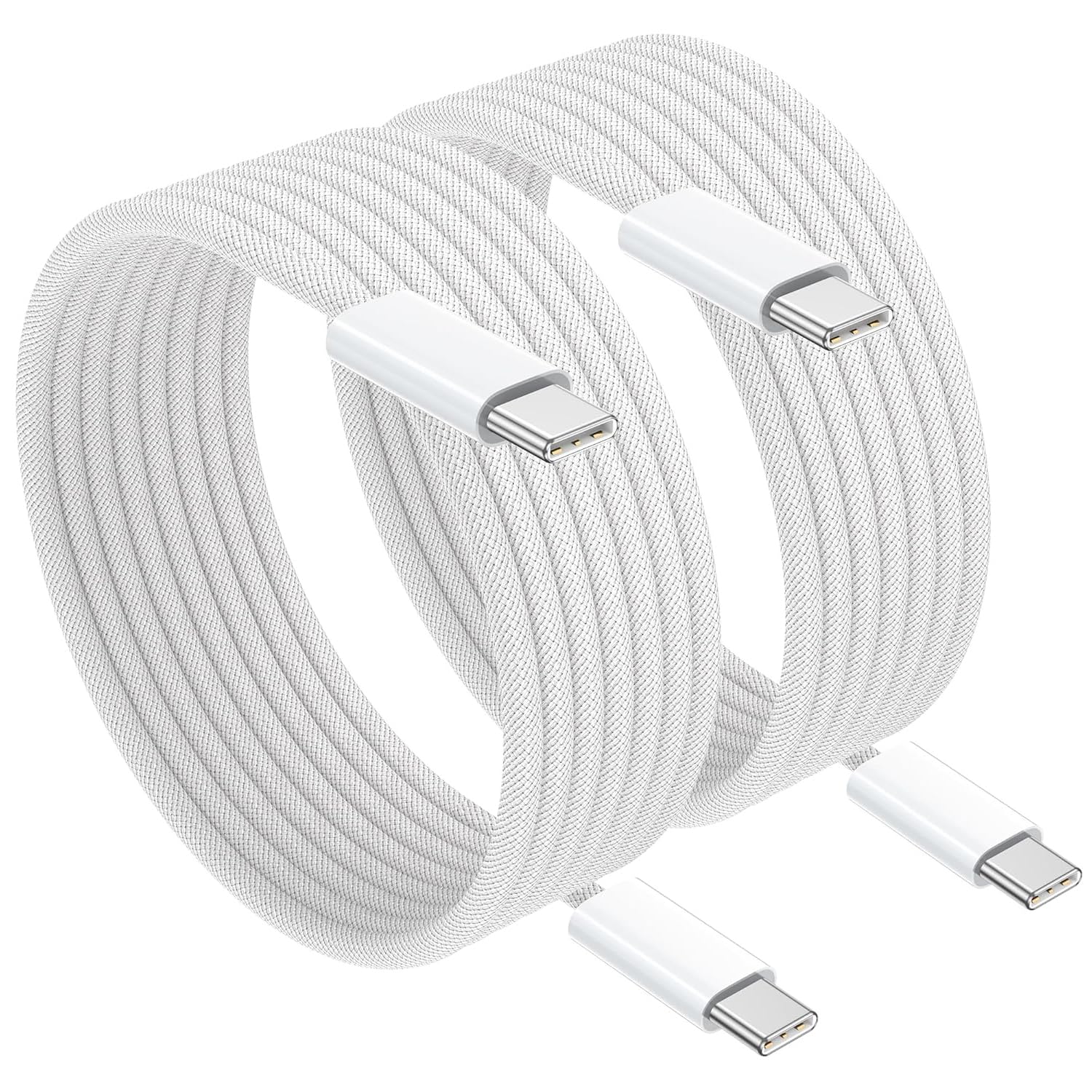 NIBIKIA 100W Cavo USB C 1M+1M Cavo di ricarica Nylon Cavo USB Type-c ricarica rapida per iPhone 15 16 17 Pro Max, Samsung Galaxy S24/S23, Pixel 7 iPad Pro MacBook Air,Bianco