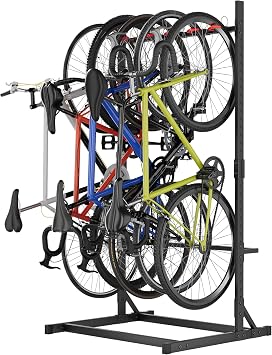 YOHKOH Freestanding Bike Rack 300LBS, 41" W x 35.4" D x 80.4" H Vertical Bike Stand with 5 Adjustable Hooks, PVC-Coated Hangers for Garage Indoor Storage, Space-Saving Floor Stand for 5 Bicycles