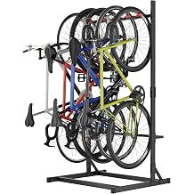 YOHKOH Freestanding Bike Rack 300LBS, 41" W x 35.4" D x 80.4" H Vertical Bike Stand with 5 Adjustable Hooks, PVC-Coated Hangers for Garage Indoor Storage, Space-Saving Floor Stand for 5 Bicycles
