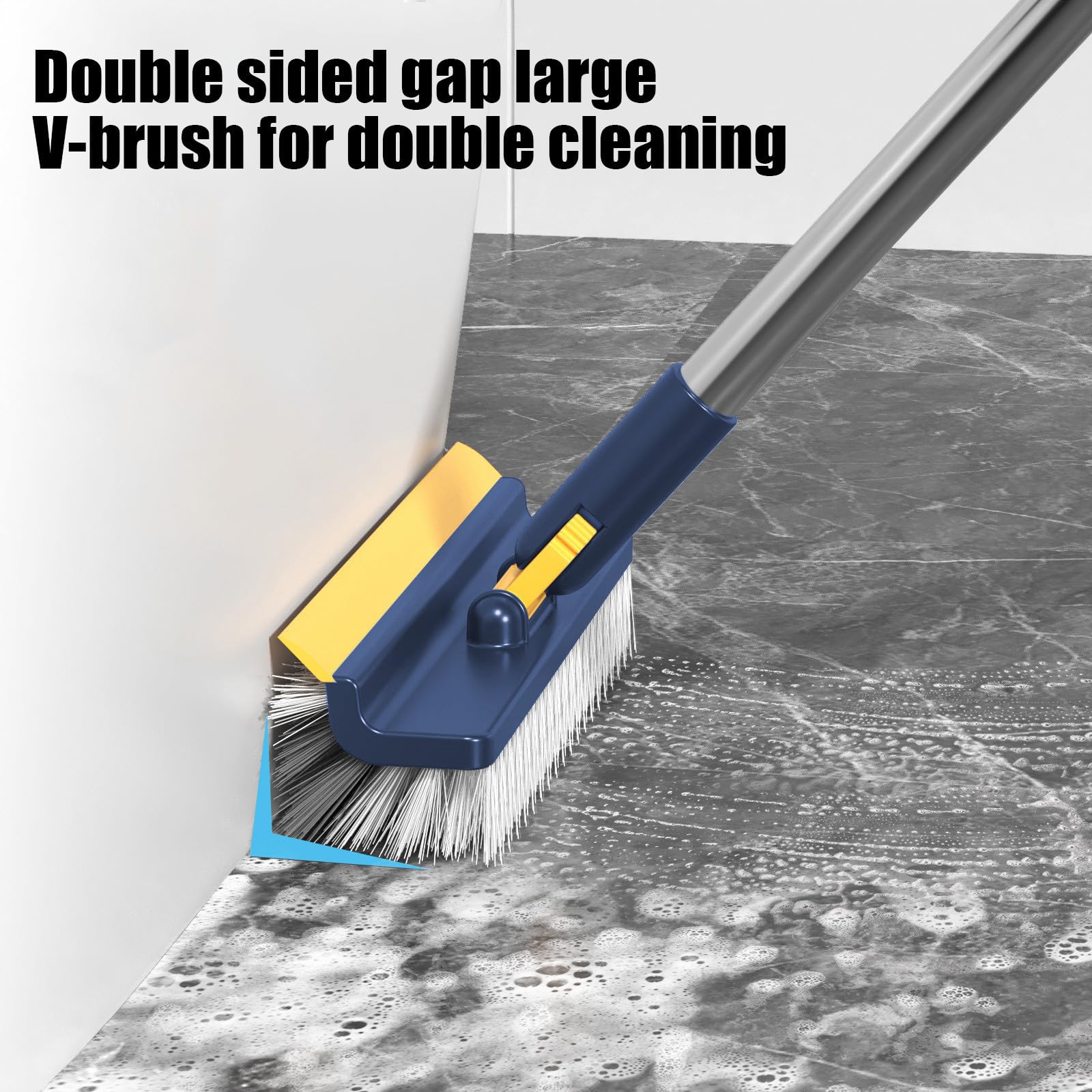 Brosse à Récurer 2-en-1 Avec Raclette - Poils Rigides Forme V - Manche Long 109cm - Pour Salle De Bain