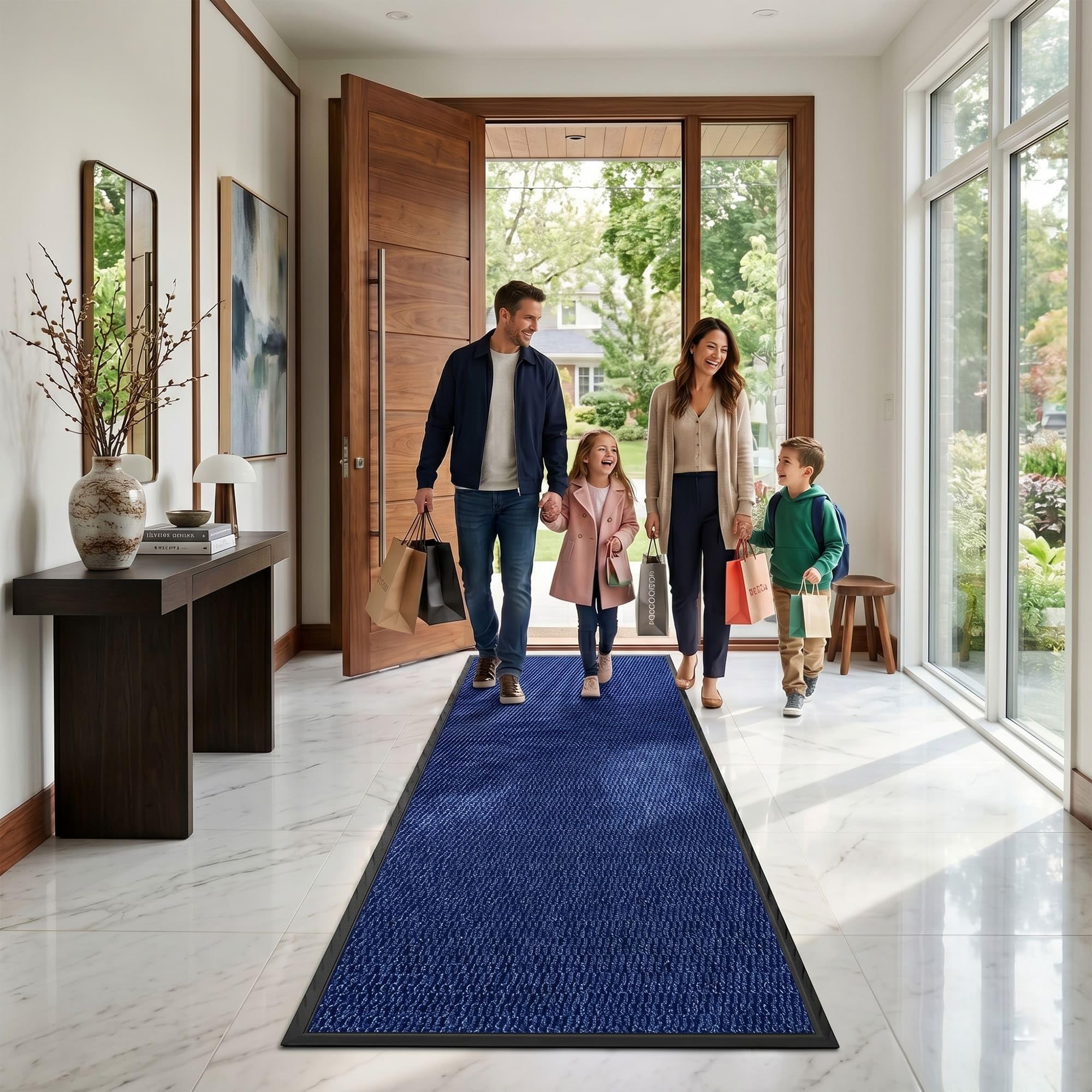 RR Rugs Sunny Washable Runner Rug – Non-Slip Low Profile Hallway Runner for Indoor & Outdoor Use, Long Floor Mat for Corridor, Kitchen, Entrance & Commercial Areas (Blue, 60x180 cm)